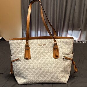 Michael Kors Signature White and Brown Tote